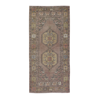 Turkish Anatolian runner rug in dusty rose and khaki, 3'8" x 8'