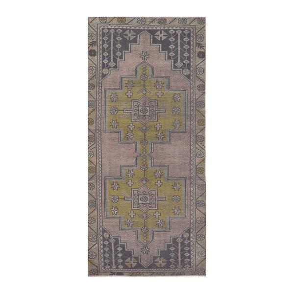 Turkish Anatolian runner rug in muted pink and muted yellow, 3'11" x 8'9"
