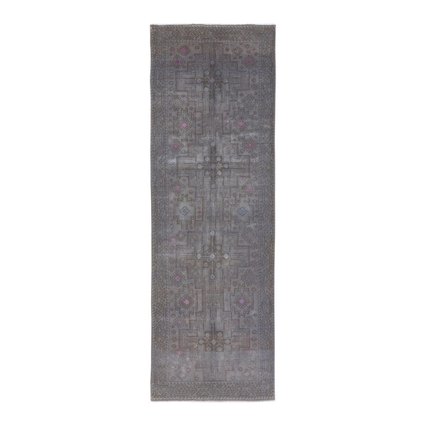 Persian Baluch runner rug in smoke and dusty rose, 3'6" x 10'10"