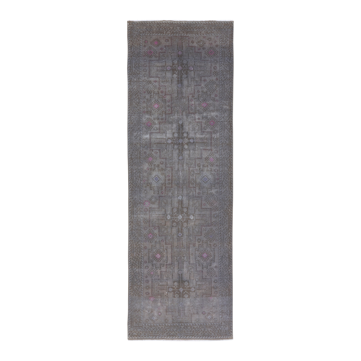 Persian Baluch runner rug in smoke and dusty rose, 3'6" x 10'10"