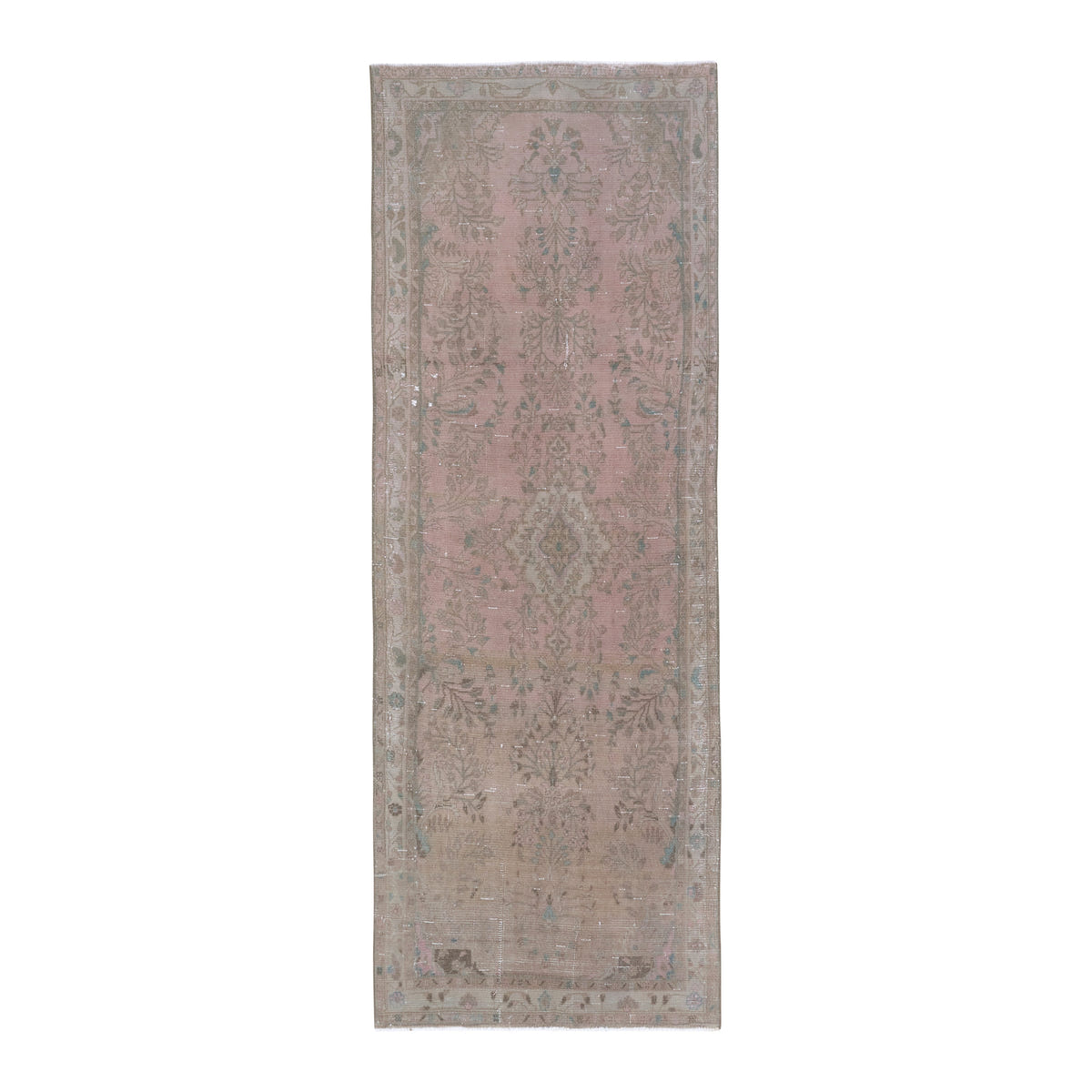 Persian Hamedan runner rug in muted pink and greige, 3'6" x 9'11"