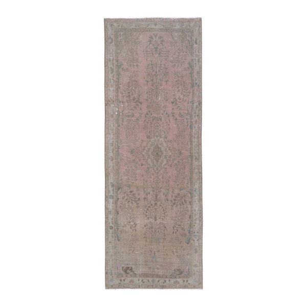 Persian Hamadan runner rug in muted pink and greige, 3'6" x 9'11"