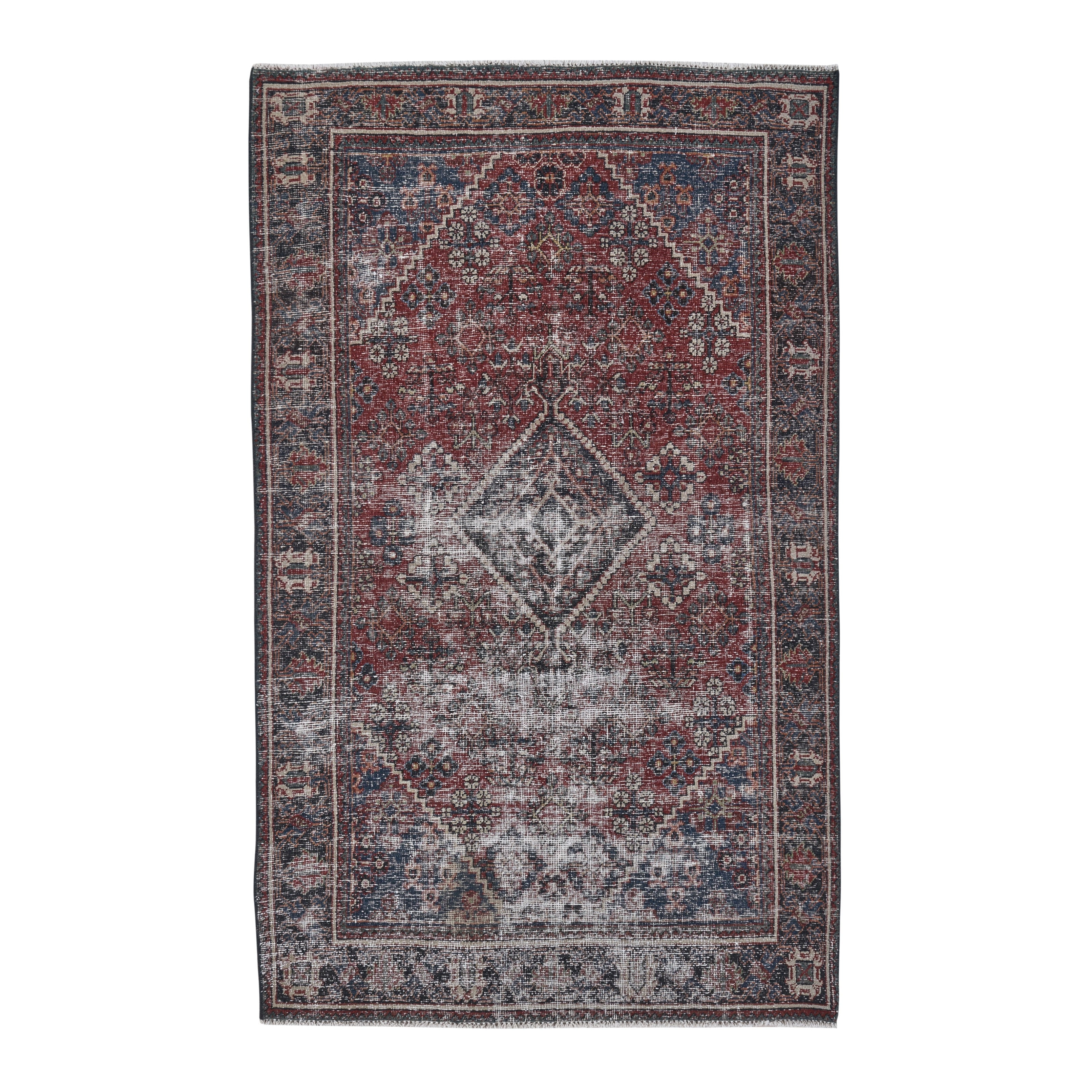 Persian Joshaghan area rug in faded red and charcoal, 4' x 7'4"