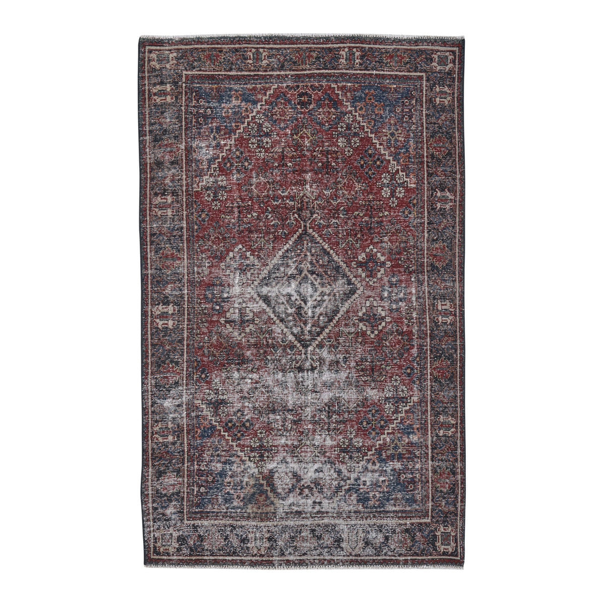 Persian Joshaghan area rug in faded red and charcoal, 4' x 7'4"