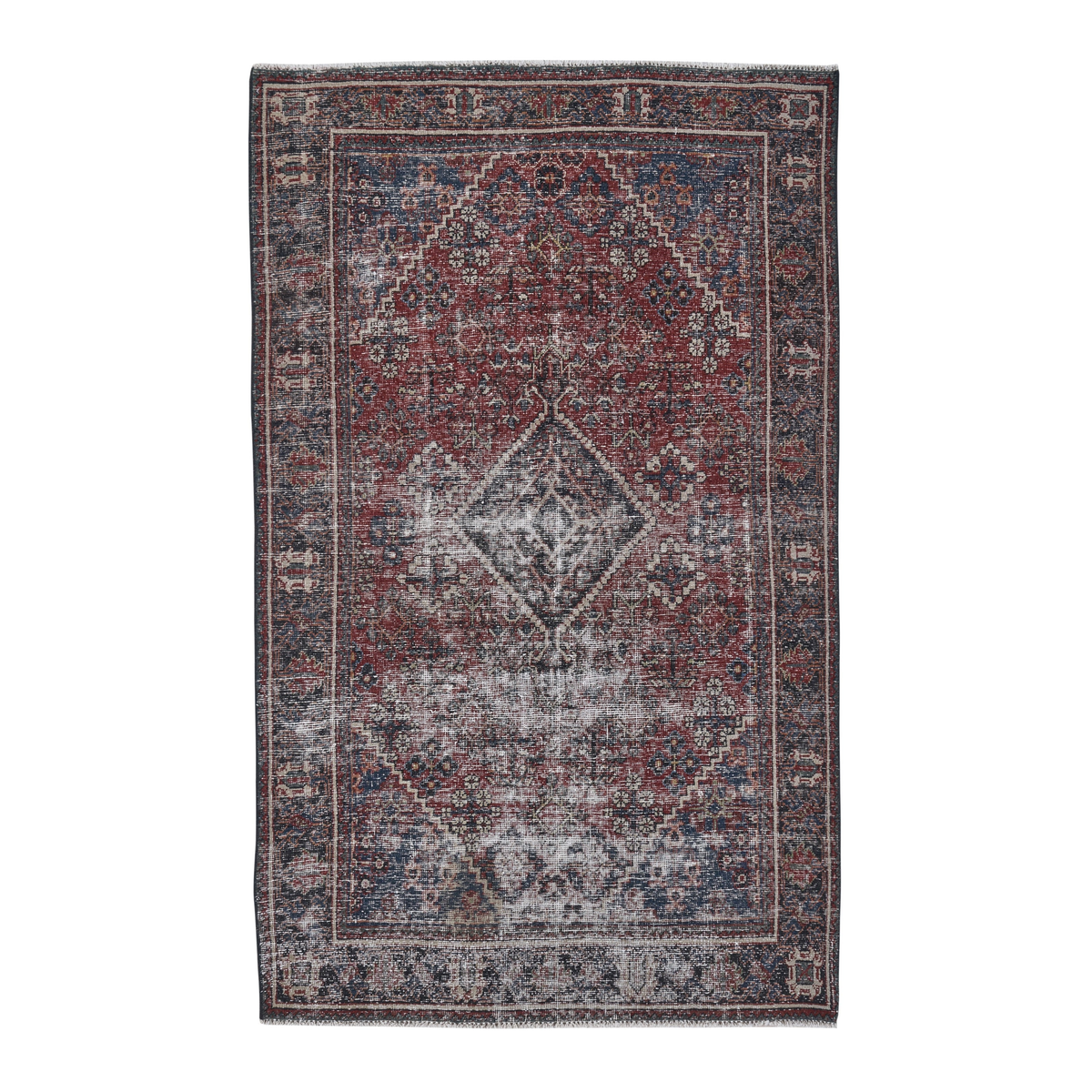 Persian Joshaghan area rug in faded red and charcoal, 4' x 7'4"