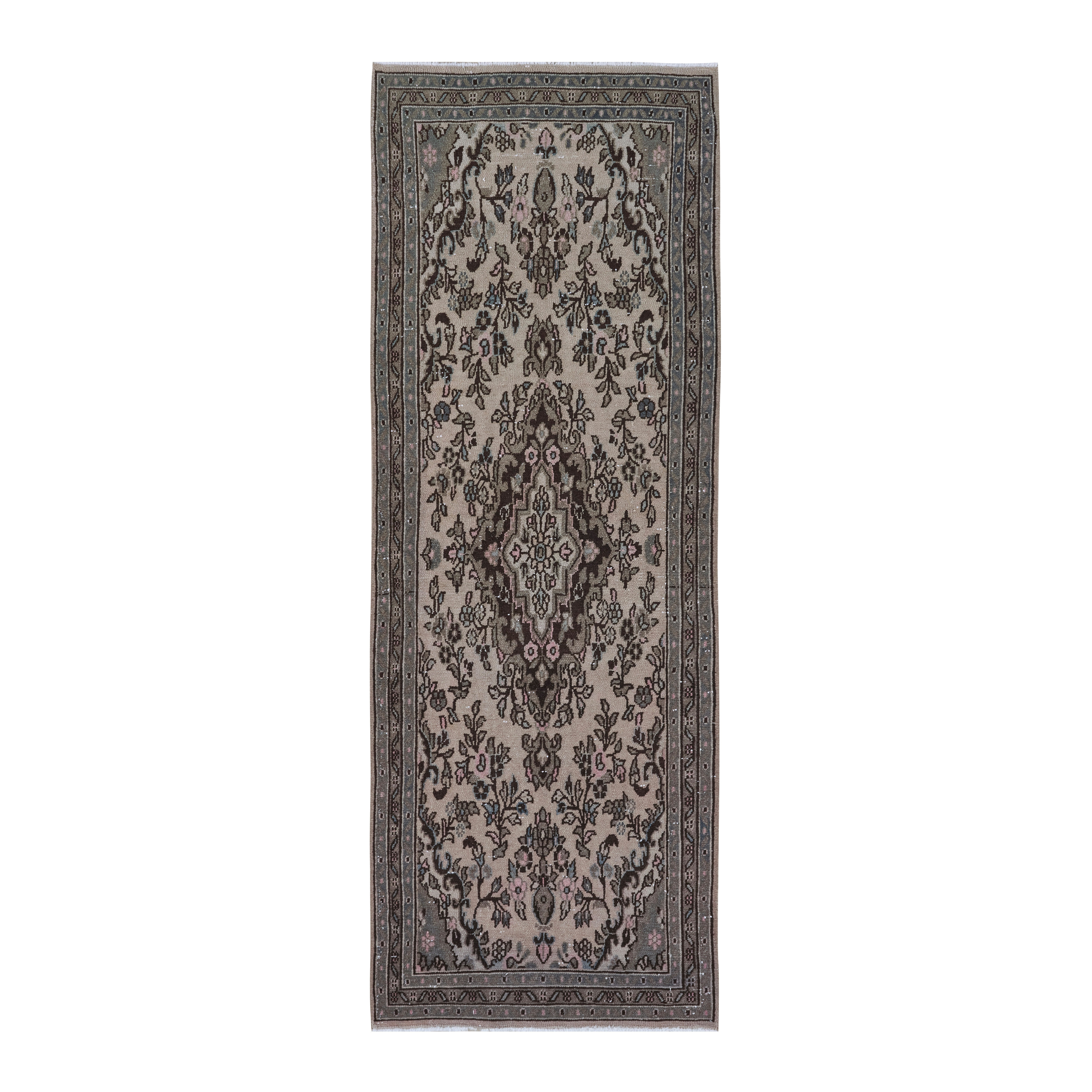 Persian Hamedan runner rug in cream and charcoal, 3'6" x 9'6"