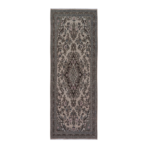 Persian Hamadan runner rug in cream and charcoal, 3'6" x 9'6"