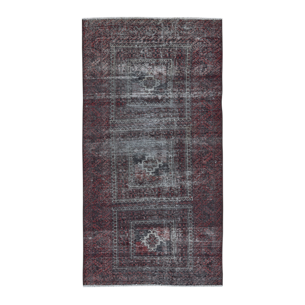 Persian Baluch area rug in burgundy and sage, 3'7" x 6'11"