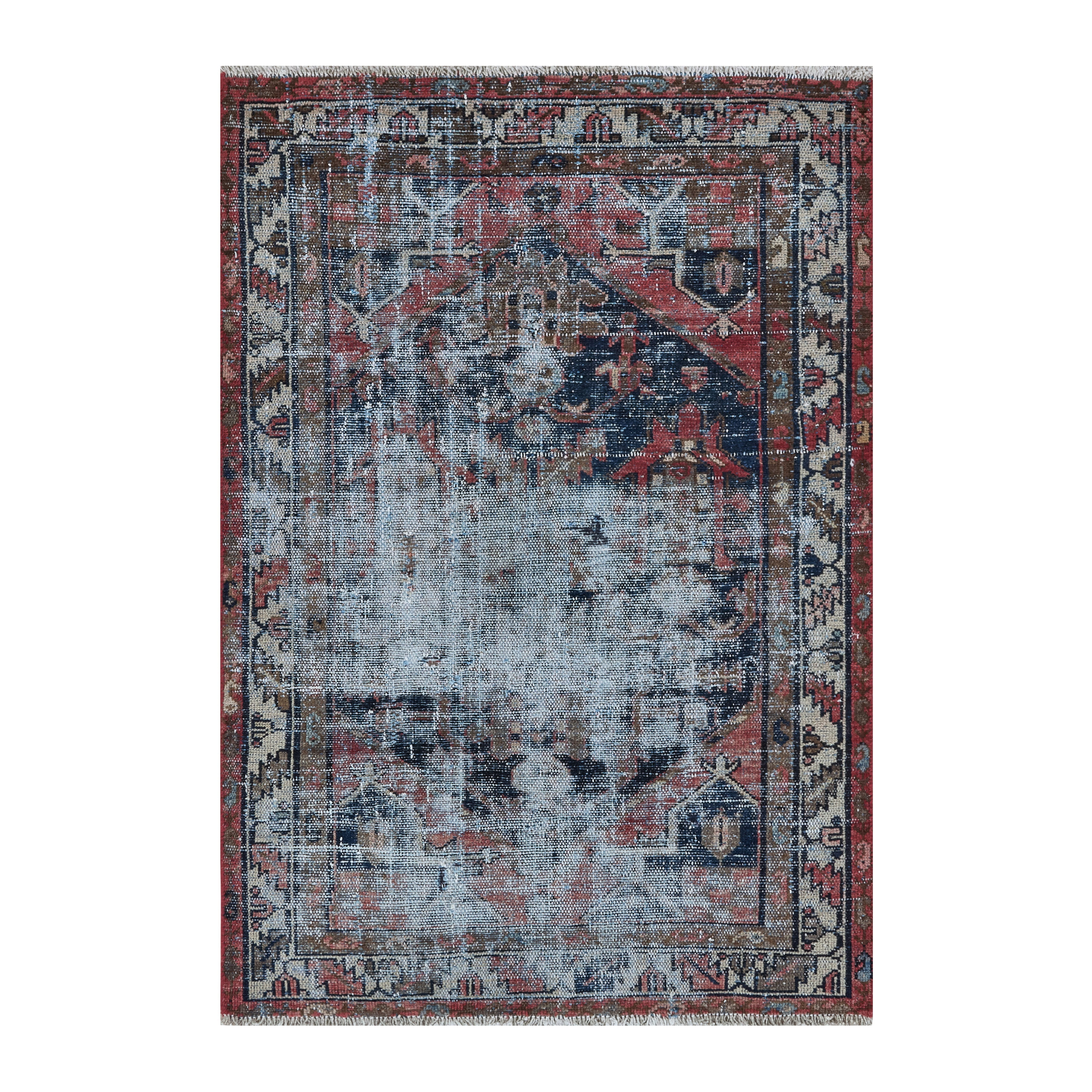 Persian Saveh accent rug in powder blue and faded red, 3'3" x 4'10"