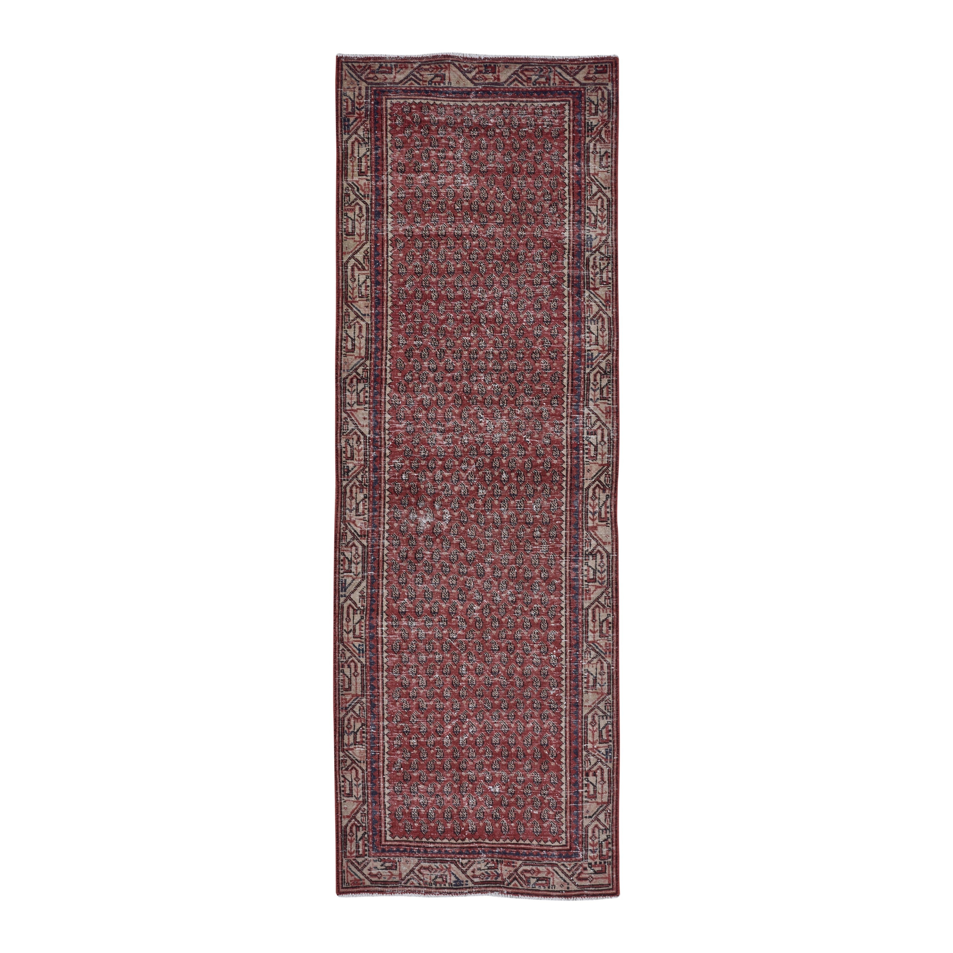 Persian Arak runner rug in deep red and greige, 3'1" x 9'4"