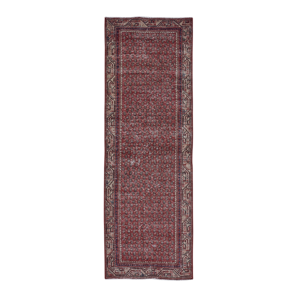 Persian Arak runner rug in deep red and greige, 3'1" x 9'4"
