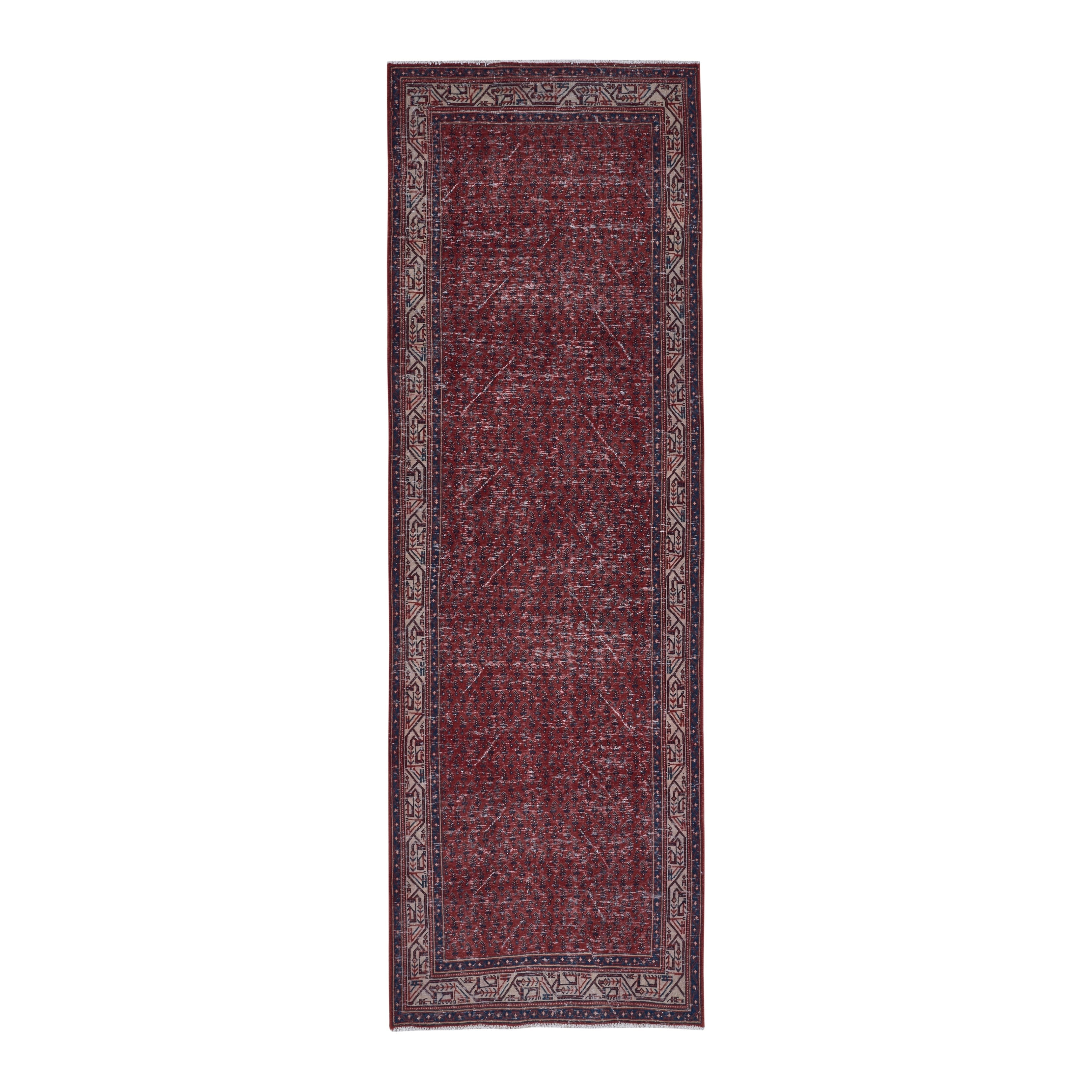 Persian Arak runner rug in burgundy and faded red, 3'3" x 10'4"