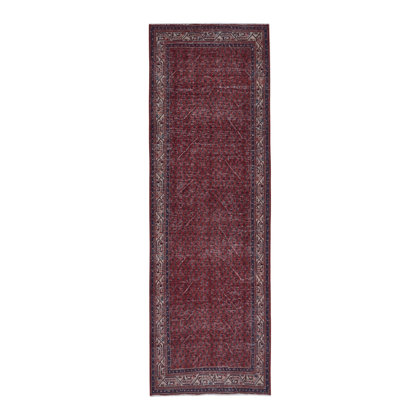 Persian Arak runner rug in burgundy and faded red, 3'3" x 10'4"
