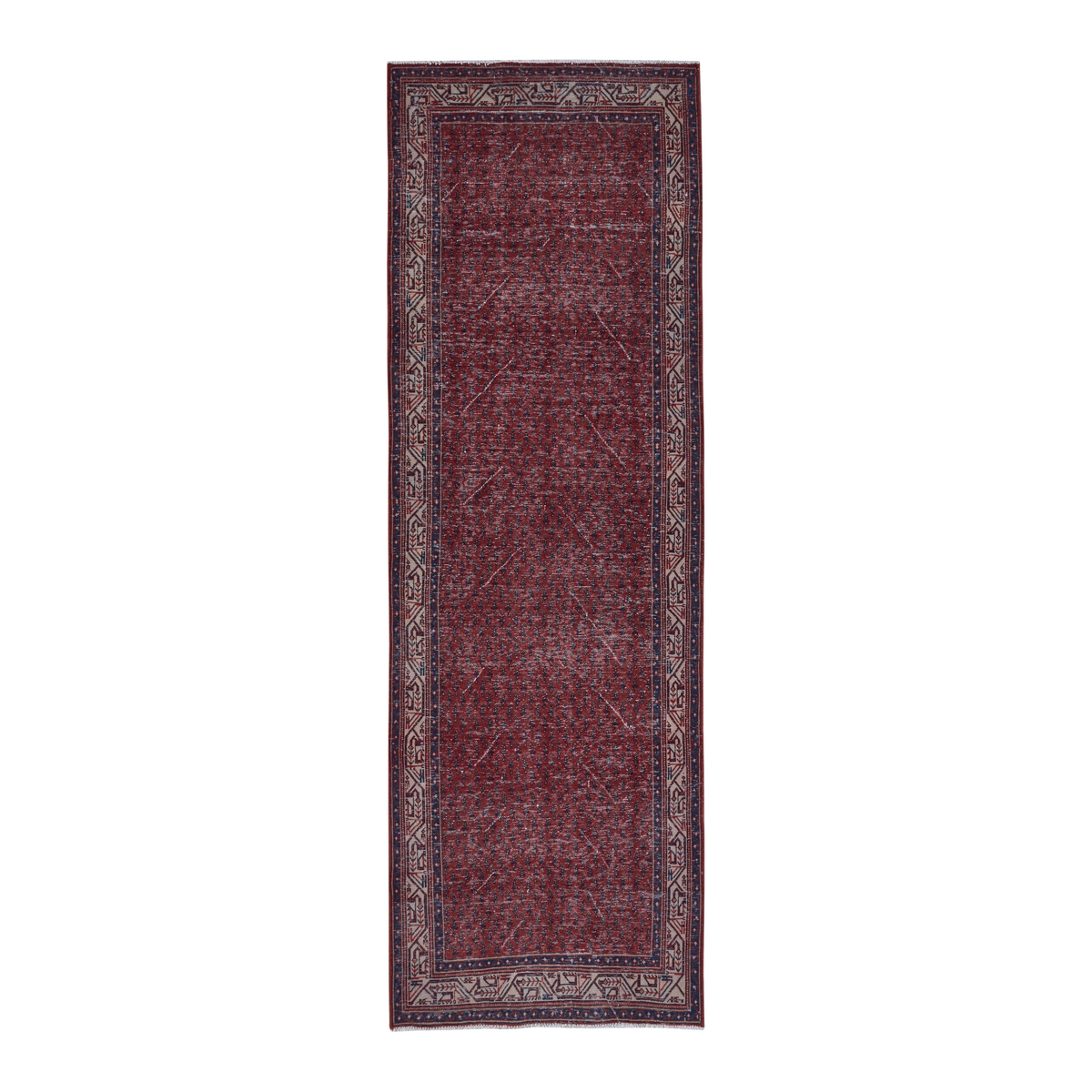 Persian Arak runner rug in burgundy and faded red, 3'3" x 10'4"