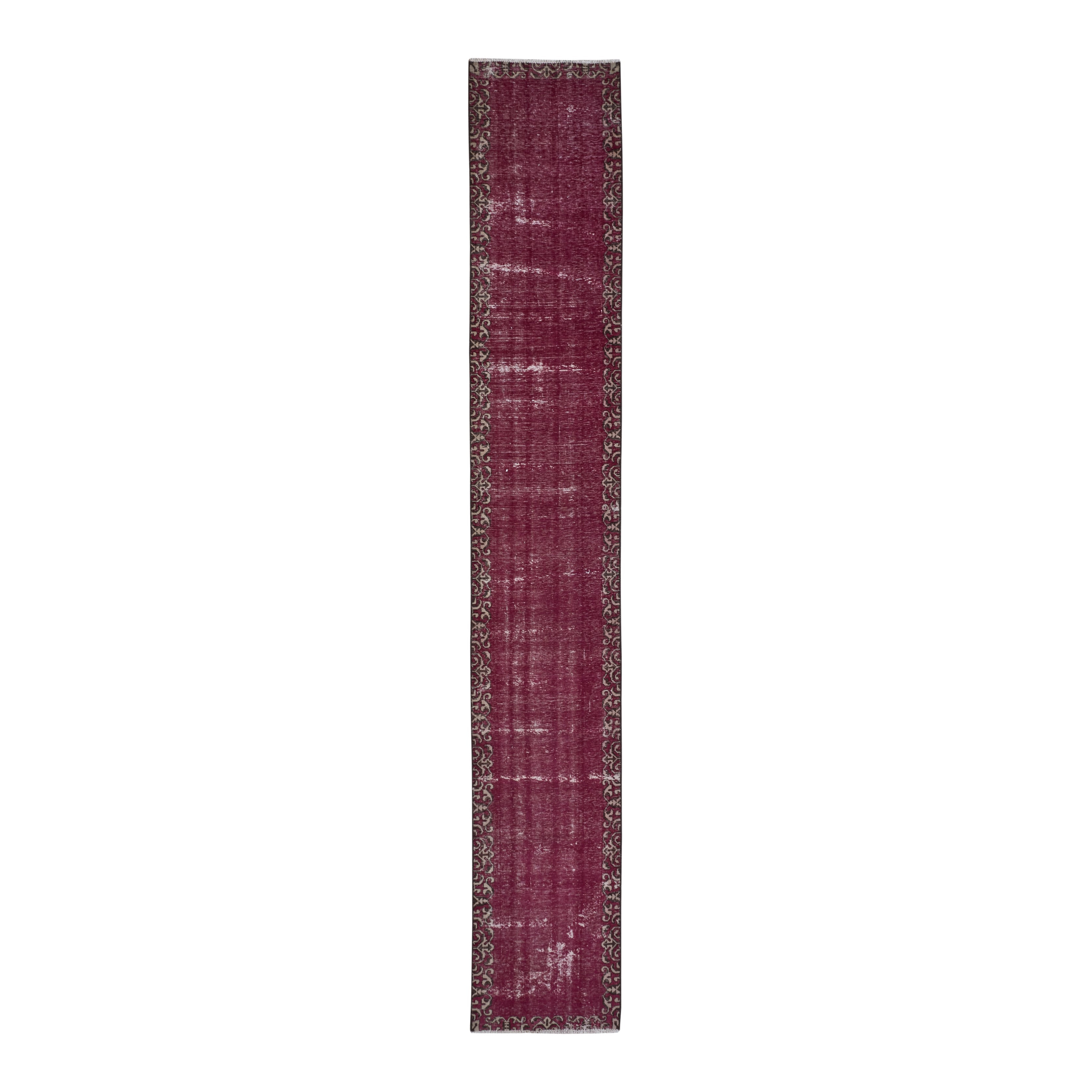 Persian Tabriz runner rug in burgundy and faded red, 2'6" x 15'7"