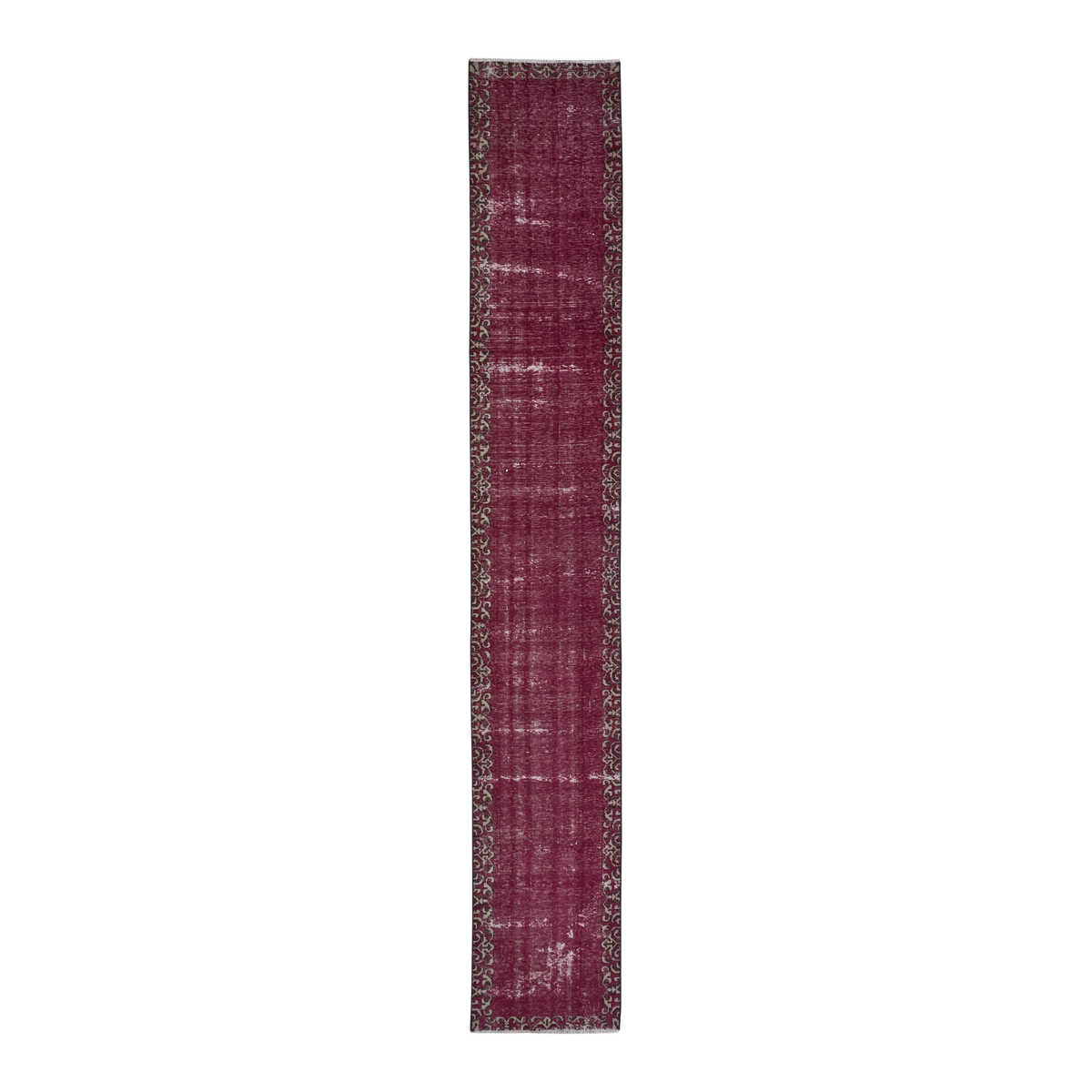 Persian Tabriz runner rug in burgundy and faded red, 2'6" x 15'7"