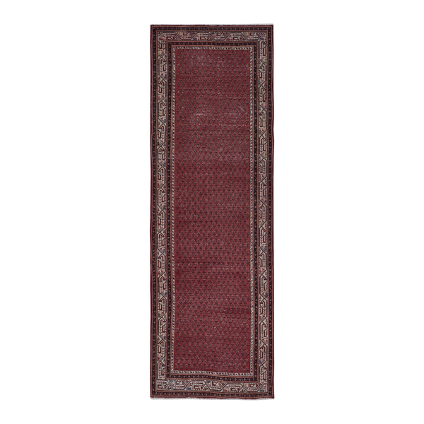 Persian Arak runner rug in burgundy and cream, 3'5" x 11'4"