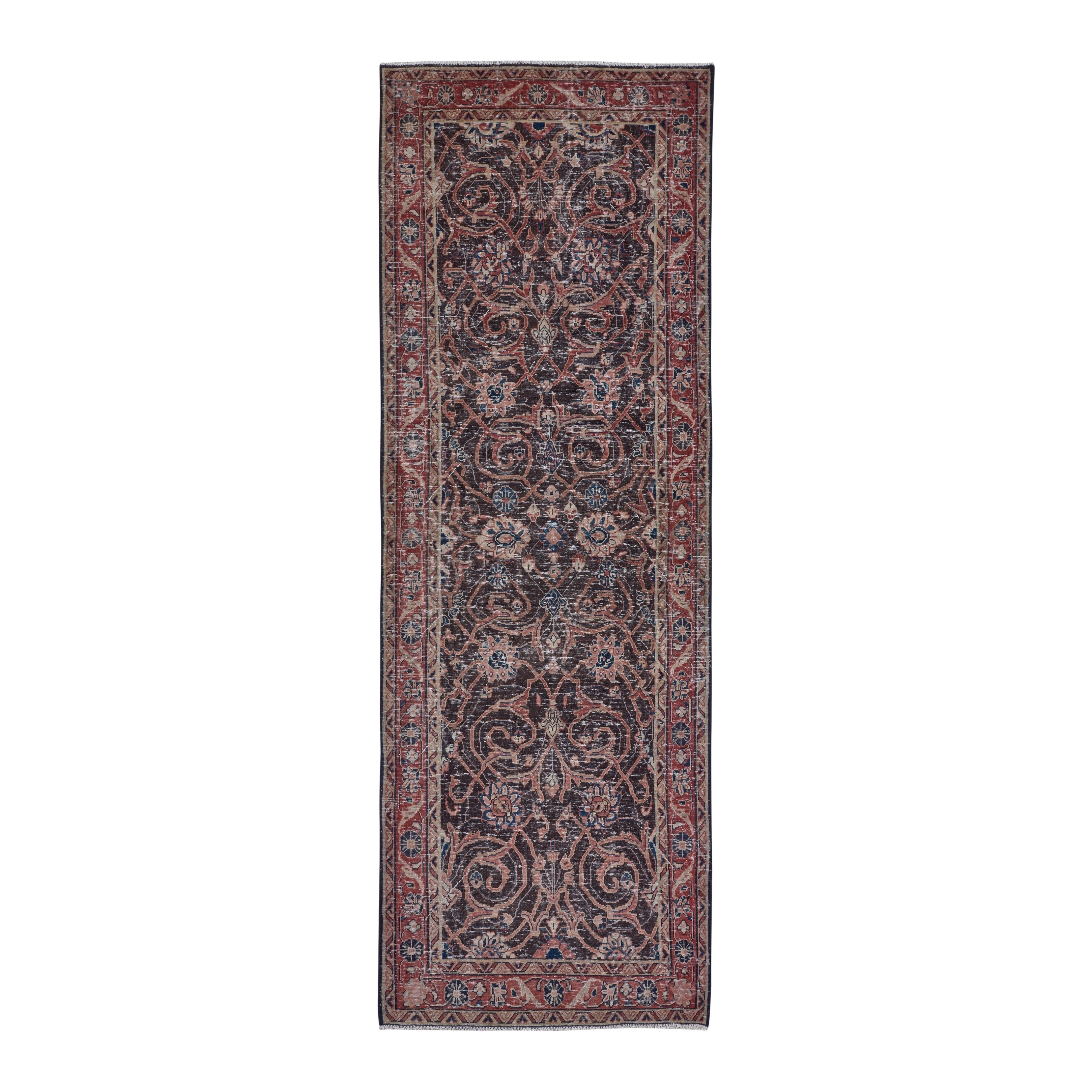 Persian Mahal runner rug in navy and rust, 3'6" x 10'2"