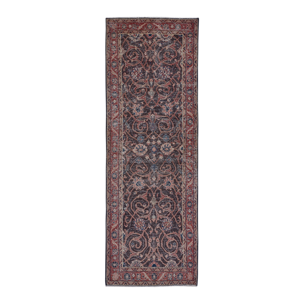 Persian Mahal runner rug in navy and rust, 3'6" x 10'2"