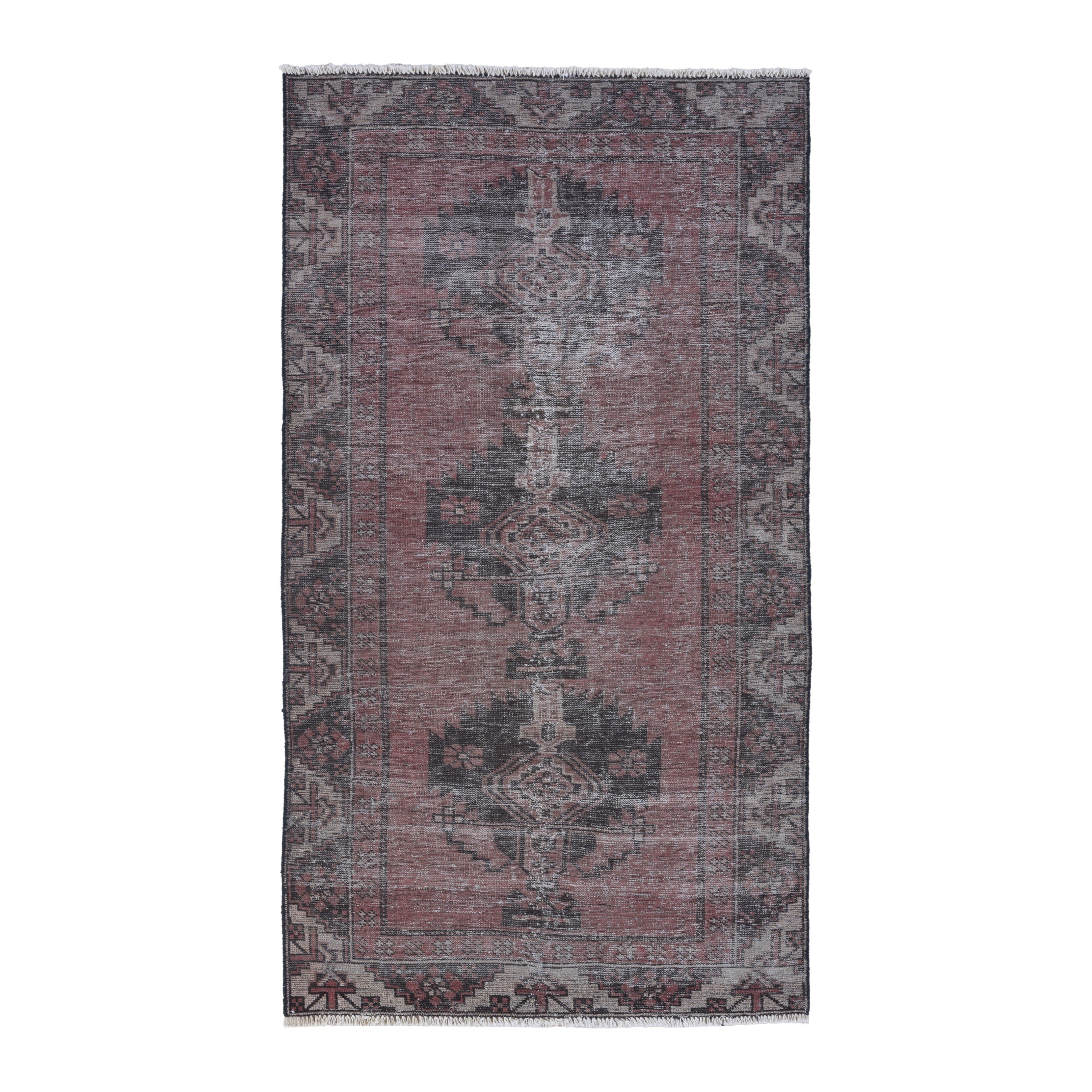 Persian Ferdos accent rug in burgundy and faded red, 3'5" x 6'4"