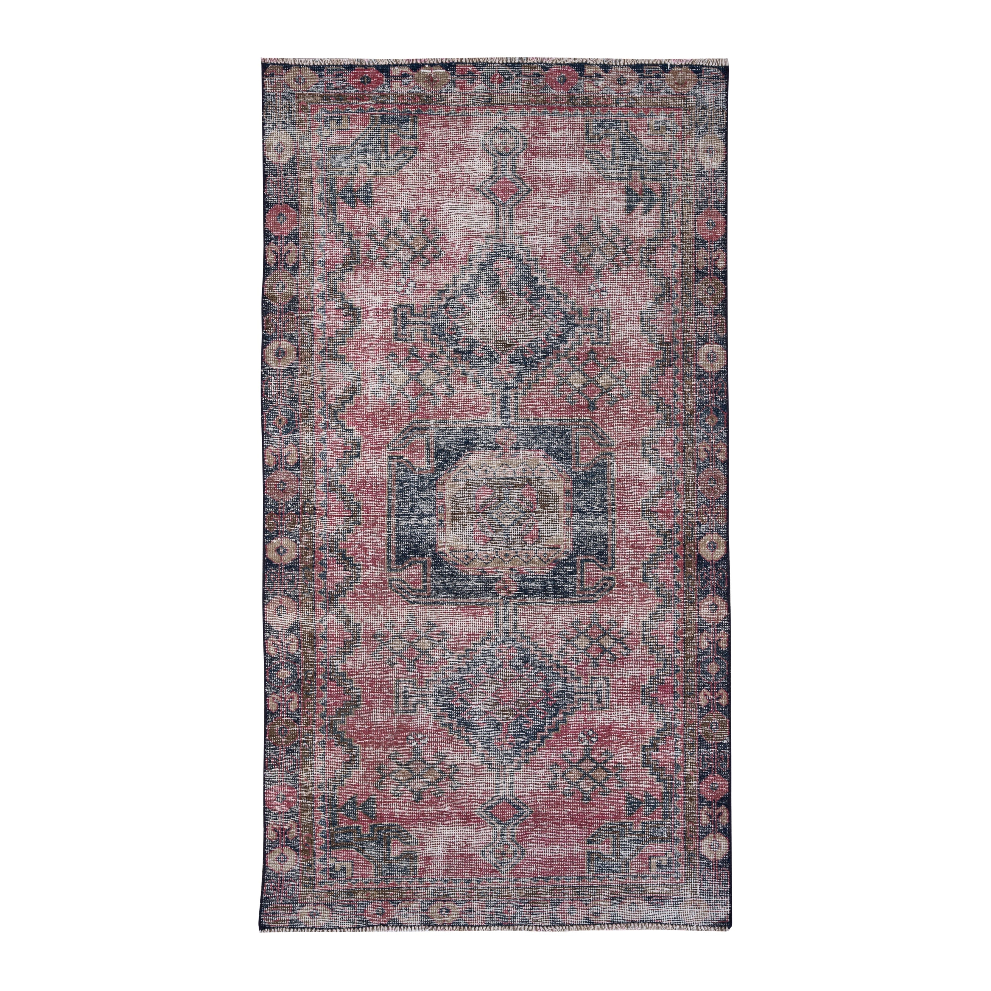 Persian Lori area rug in dusty rose and dark teal, 3'10" x 7'6"