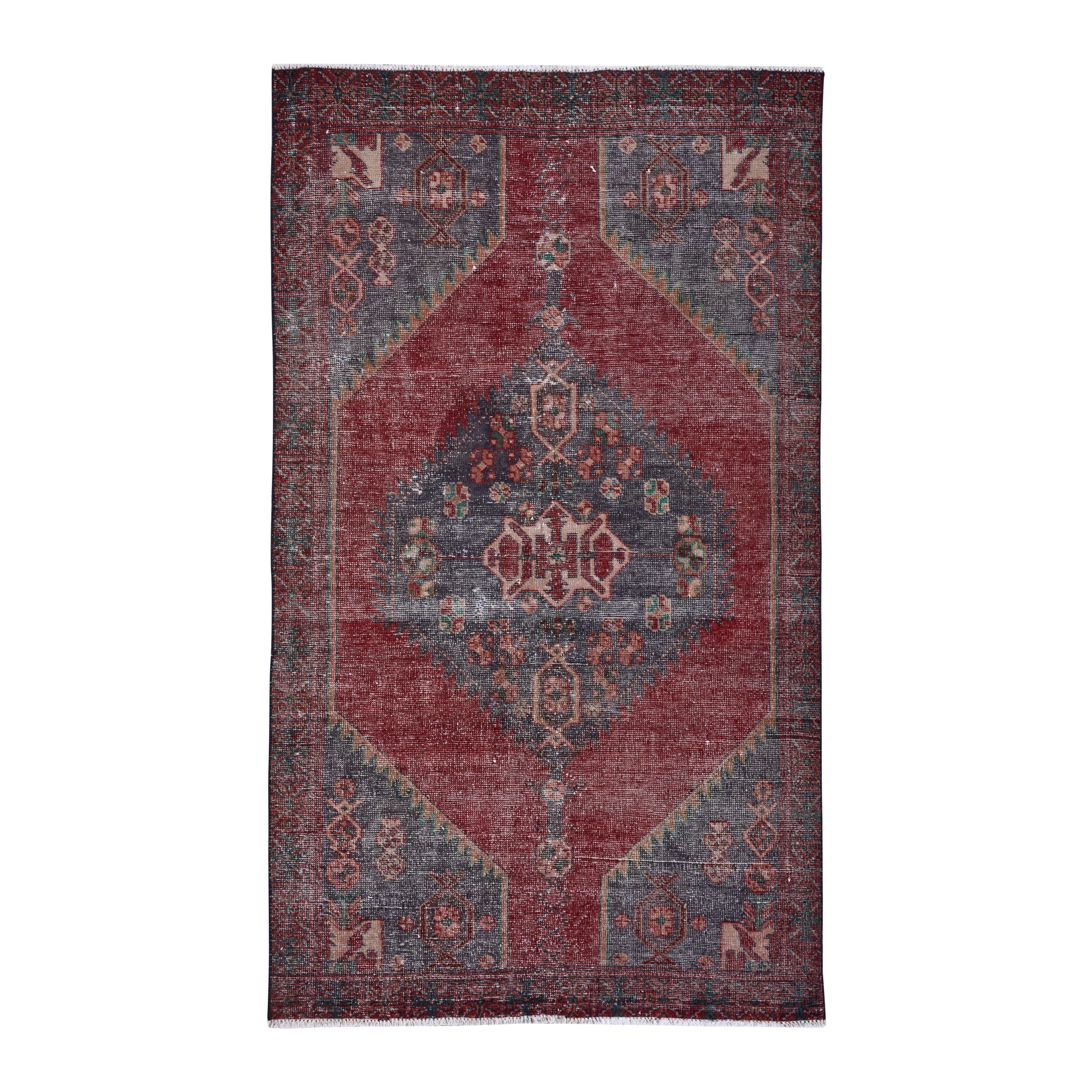 Persian Zanjan area rug in burgundy and slate blue, 4'5" x 7'6"