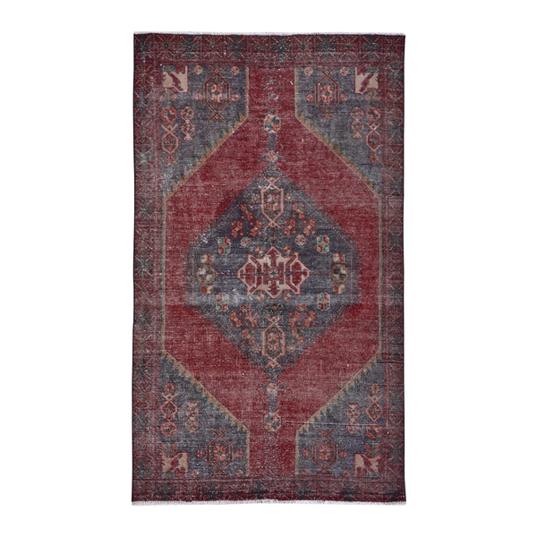 Persian Zanjan area rug in burgundy and slate blue, 4'5" x 7'6"