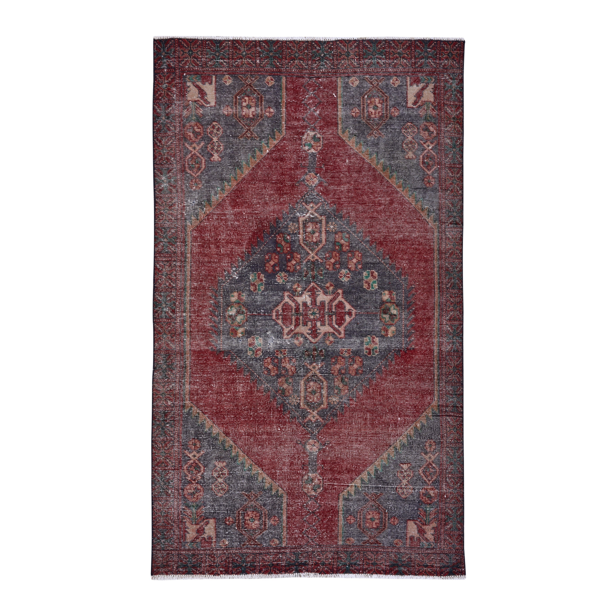Persian Zanjan area rug in burgundy and slate blue, 4'5" x 7'6"