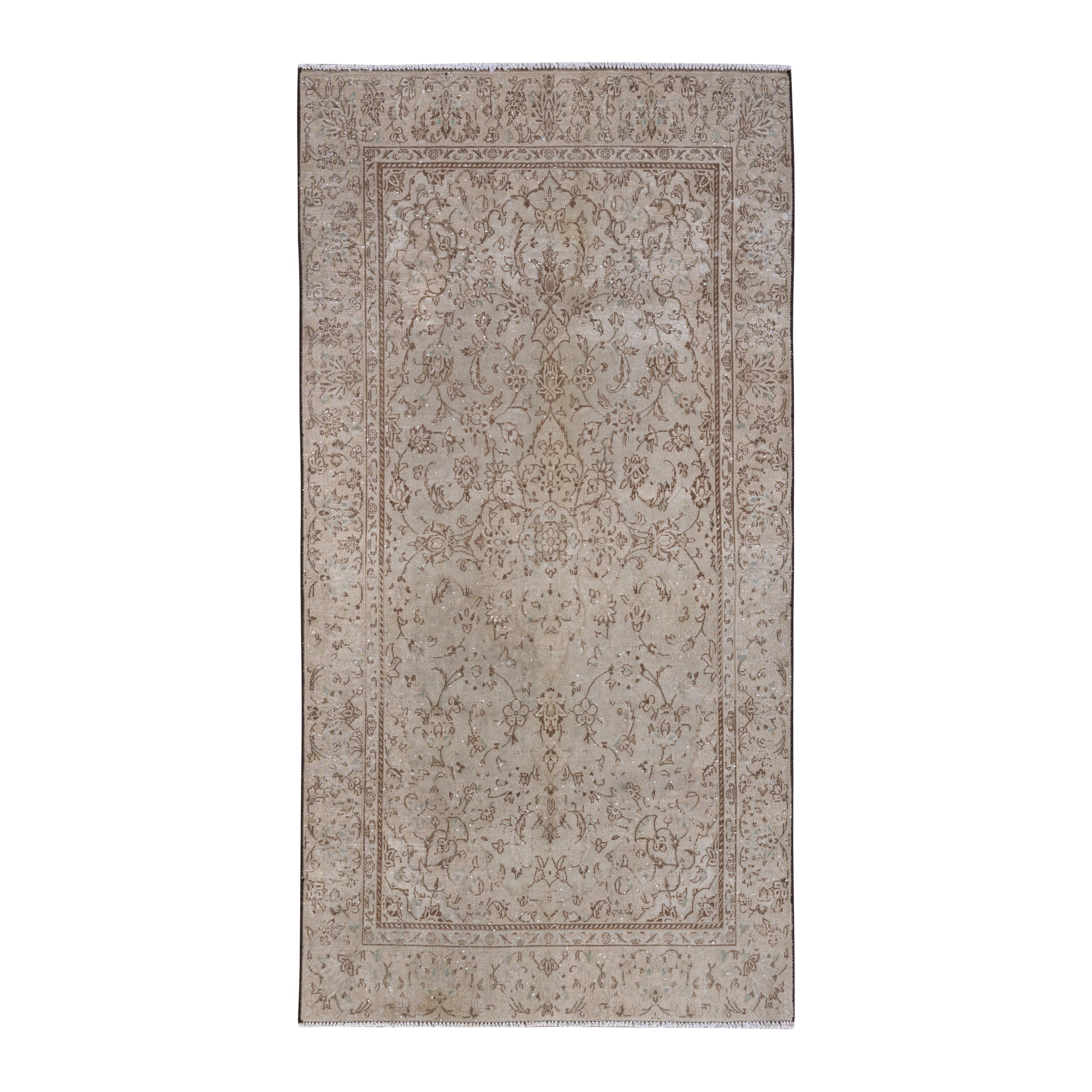 Persian Kashan area rug in greige and taupe, 3'9" x 7'3"