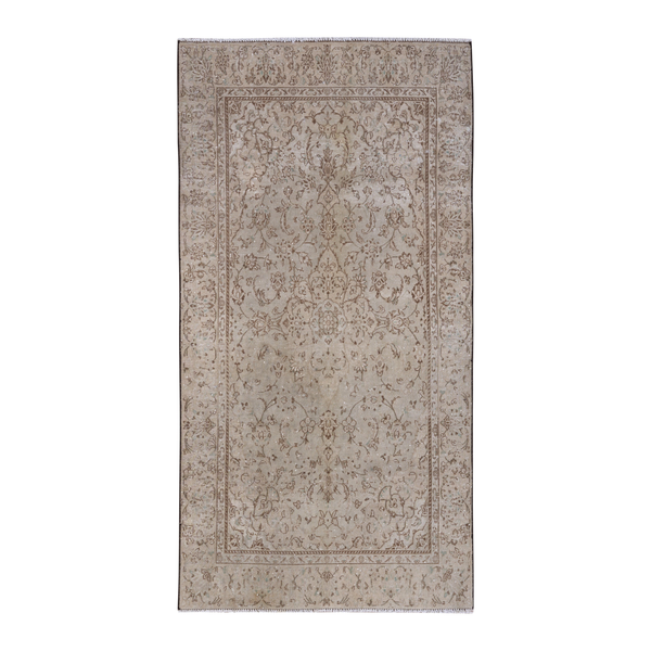 Persian Kashan area rug in greige and taupe, 3'9" x 7'3"