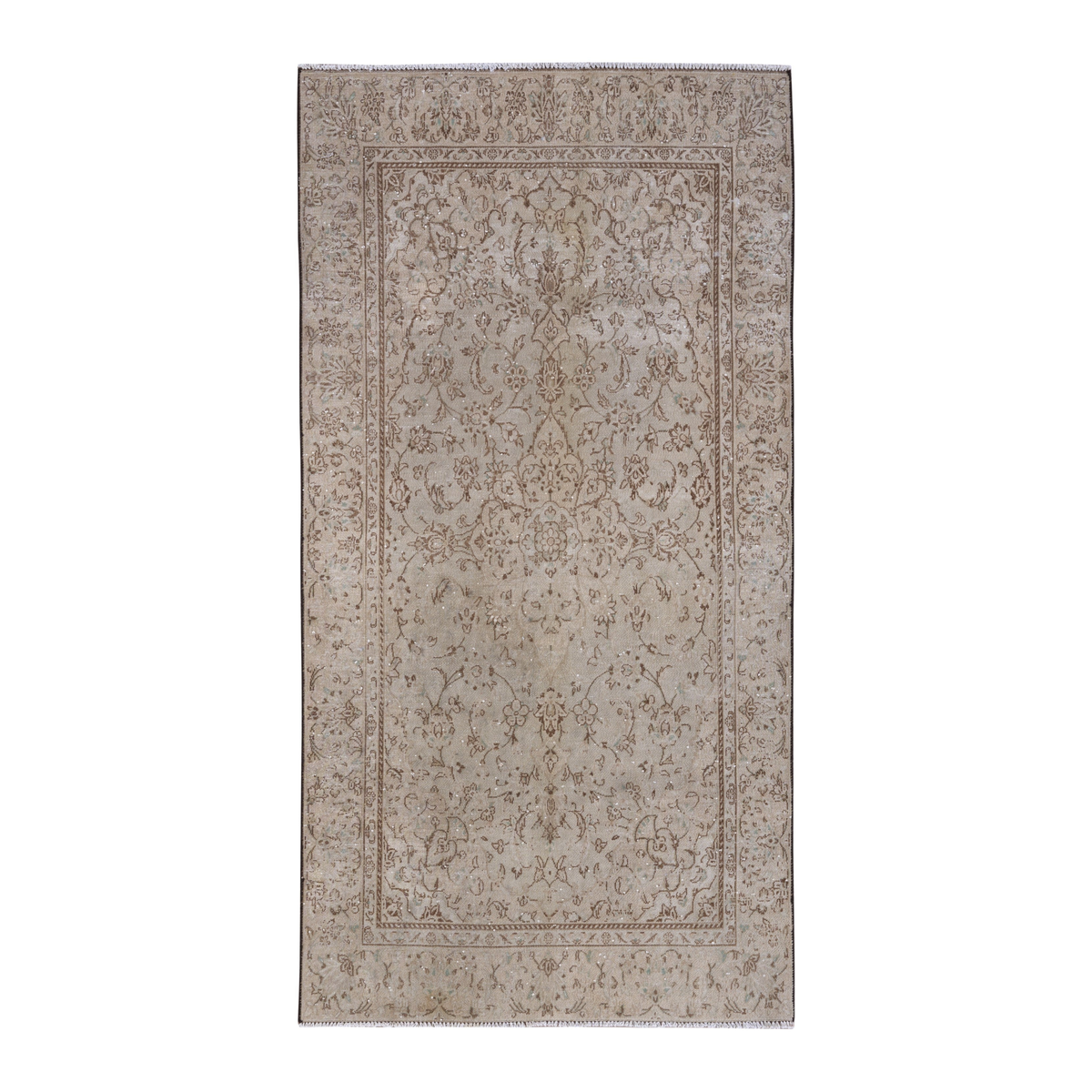 Persian Kashan area rug in greige and taupe, 3'9" x 7'3"