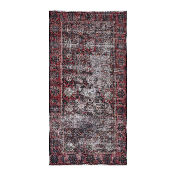 Persian Ferdos area rug in light gray and deep red, 3'11" x 7'8"