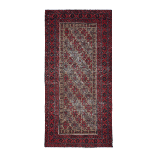 Persian Baluch runner rug in burgundy and stone, 3'2" x 6'8"