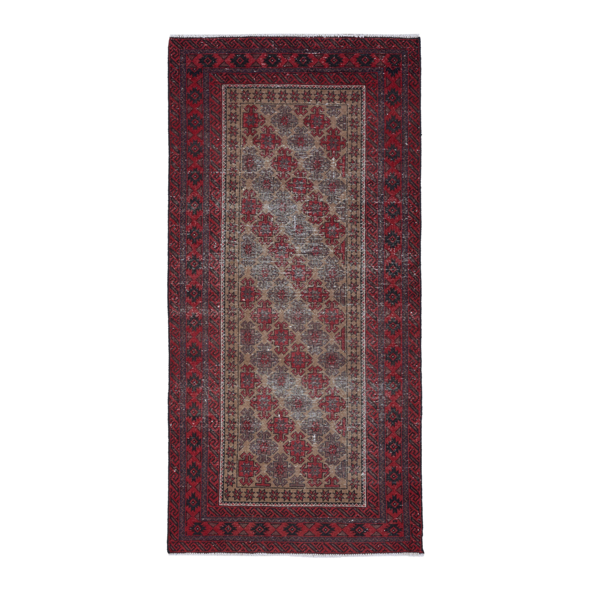 Persian Baluch runner rug in burgundy and stone, 3'2" x 6'8"