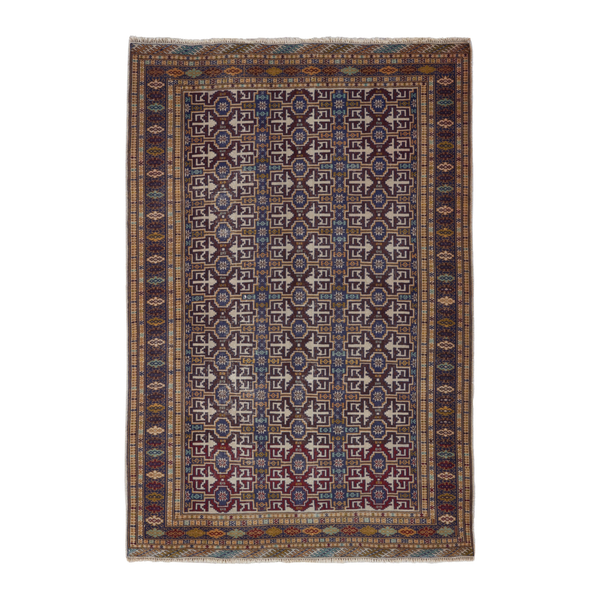 Persian Torkaman runner rug in cream and burgundy, 3'7" x 7'1"
