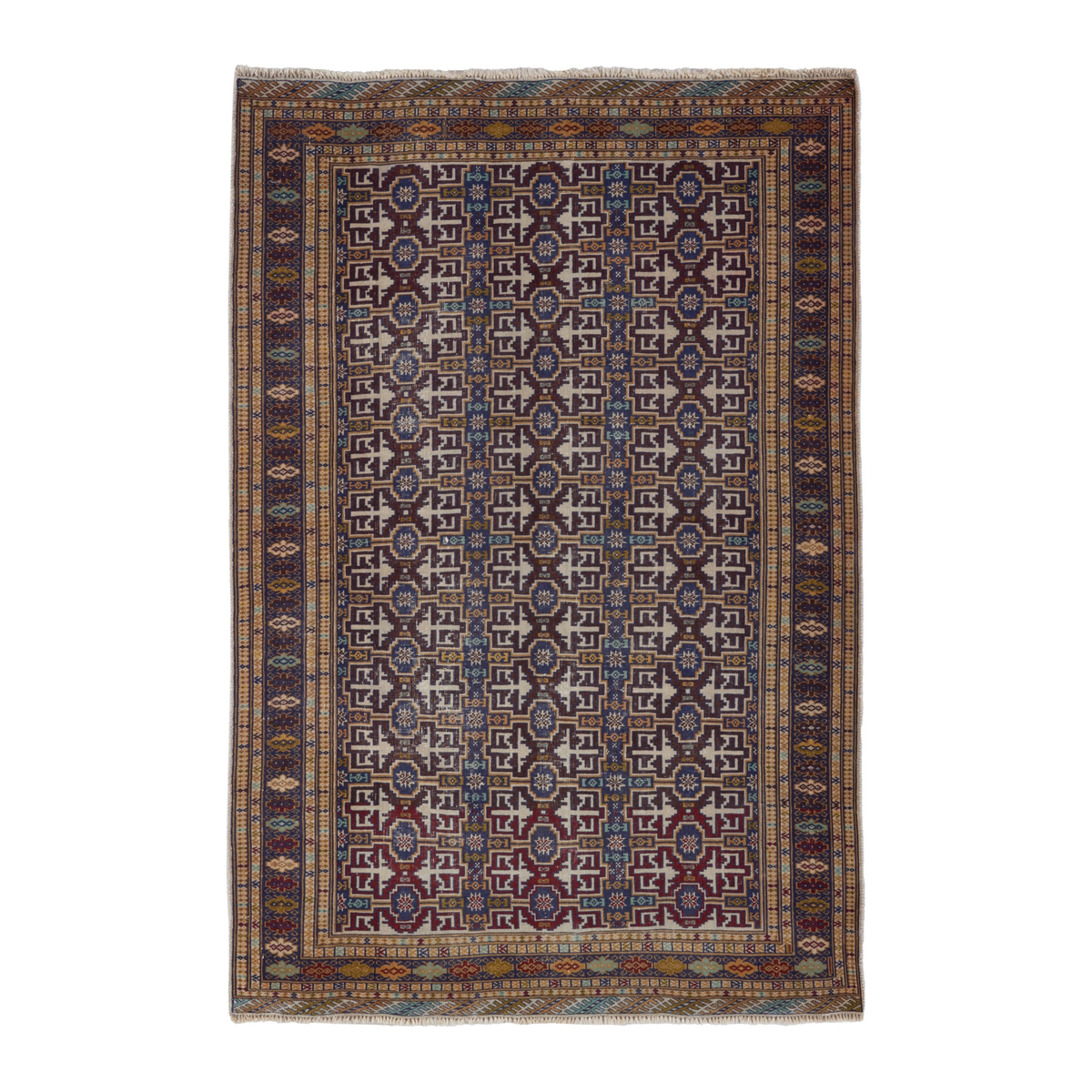 Persian Torkaman runner rug in cream and burgundy, 3'7" x 7'1"