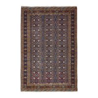 Persian Torkaman runner rug in cream and burgundy, 3'7" x 7'1"