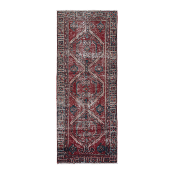 Persian Ardabil runner rug in deep red and charcoal, 2'9" x 6'5"
