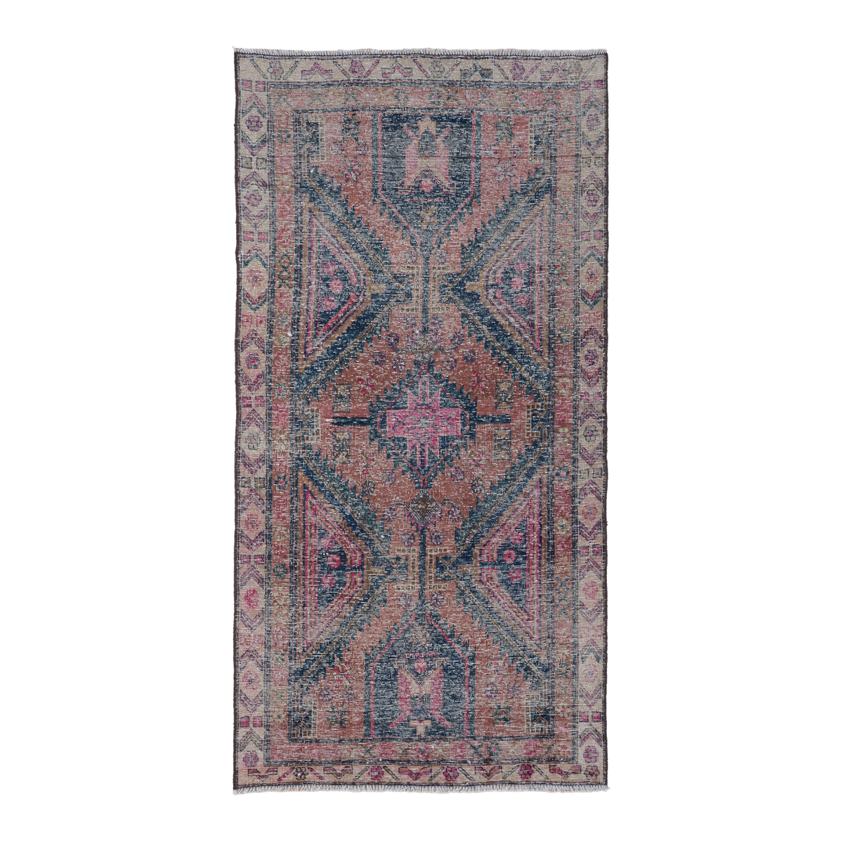 Persian Lori area rug in dusty rose and deep indigo, 4'2" x 8'4"