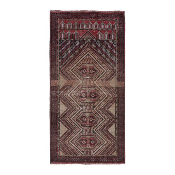 Persian Baluch accent rug in cream and burgundy, 2'3" x 4'2"