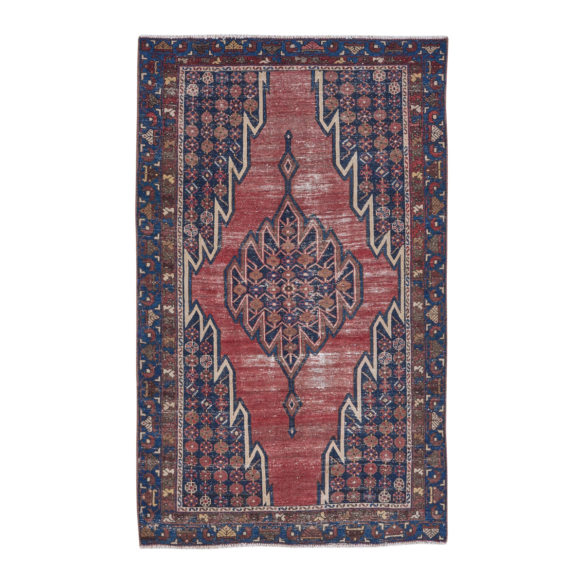 Persian Saveh area rug in rust and navy, 3'10" x 6'3"