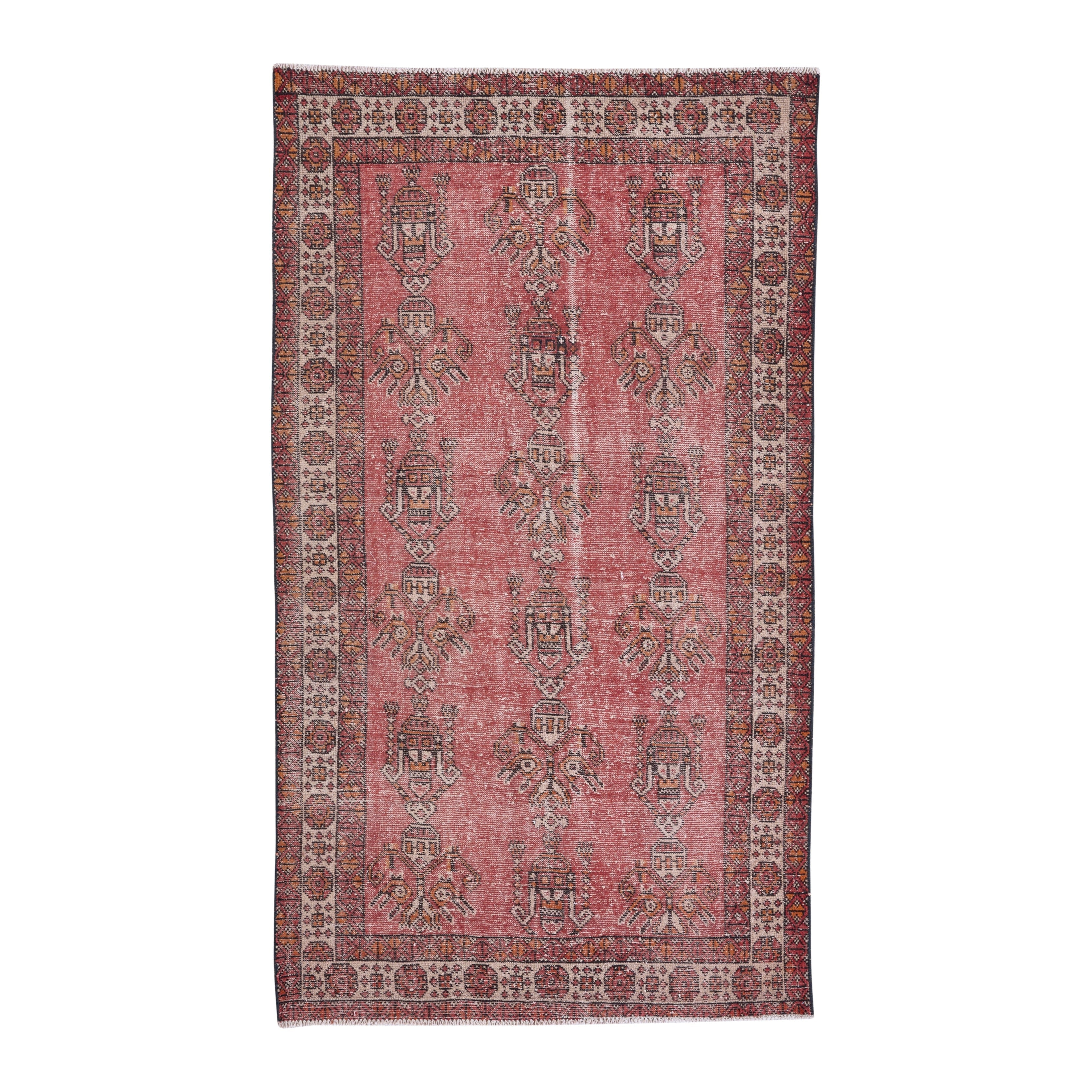 Persian Ferdos area rug in faded red and cream, 4' x 6'9"