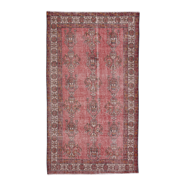 Persian Ferdos area rug in faded red and cream, 4' x 6'9"