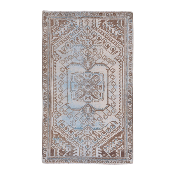 Persian Zanjan accent rug in powder blue and terracotta, 3'11" x 6'3"
