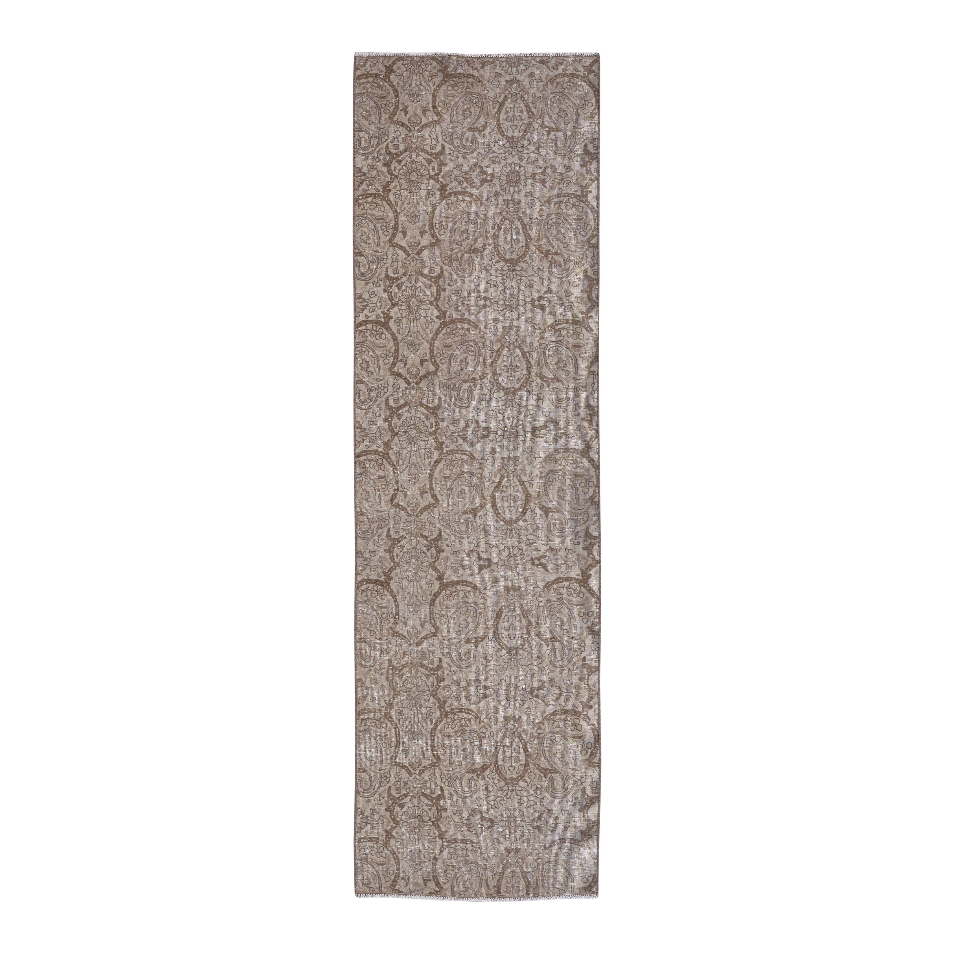 Persian Tabriz runner rug in taupe and greige, 2'9" x 9'4"