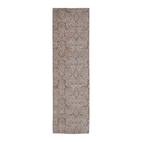 Persian Tabriz runner rug in taupe and greige, 2'9" x 9'4"