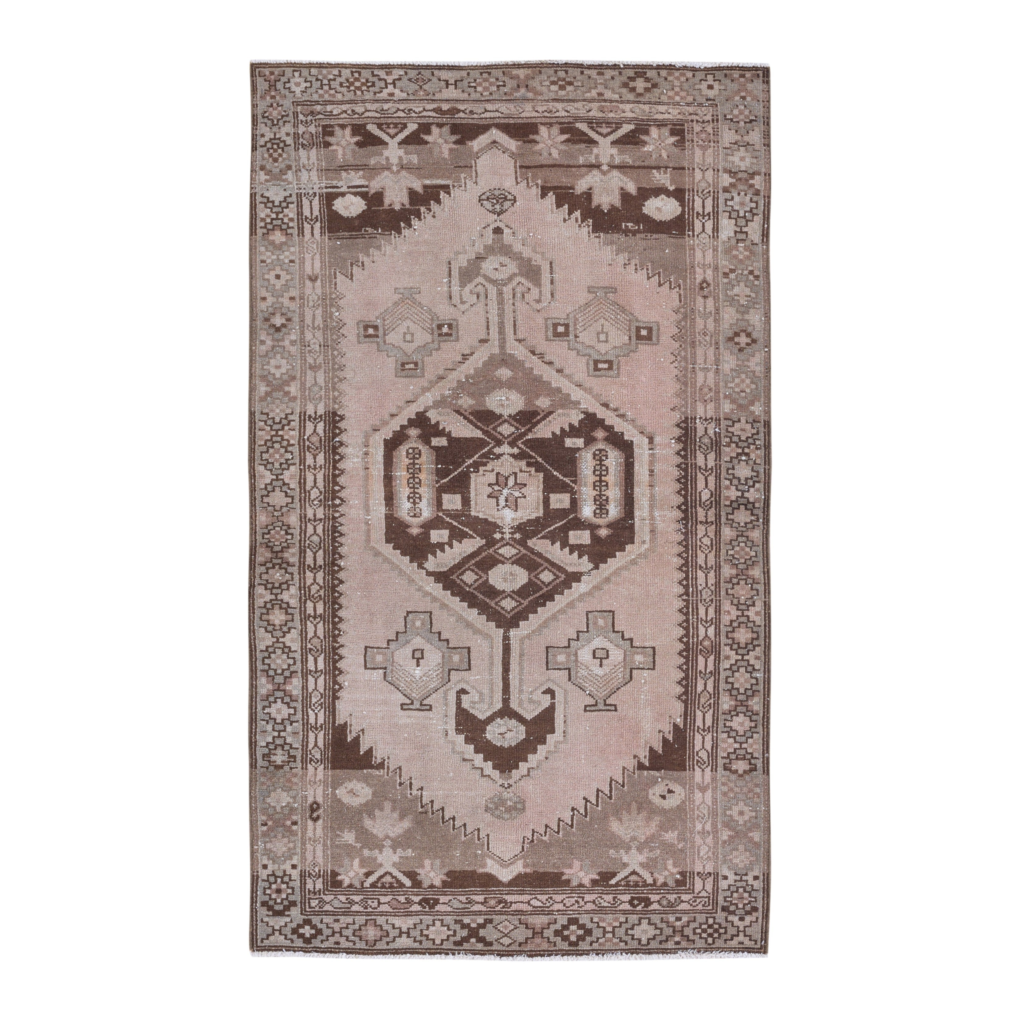 Persian Zanjan accent rug in muted pink and dark brown, 3'7" x 6'