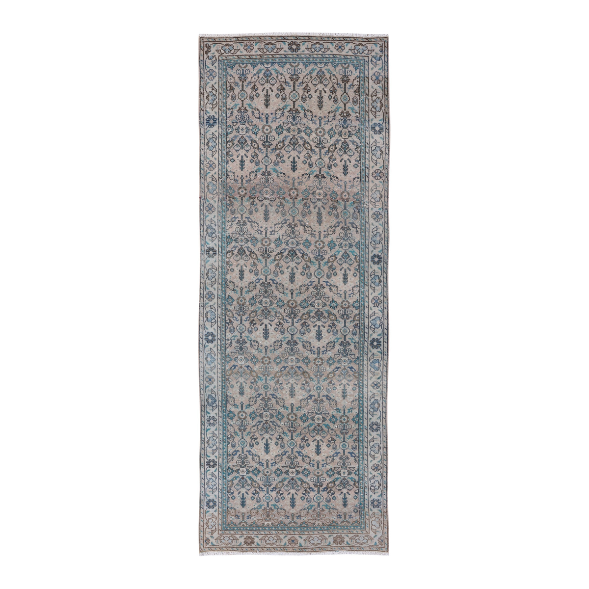 Persian Arak runner rug in beige and dusty blue, 3'7" x 9'6"