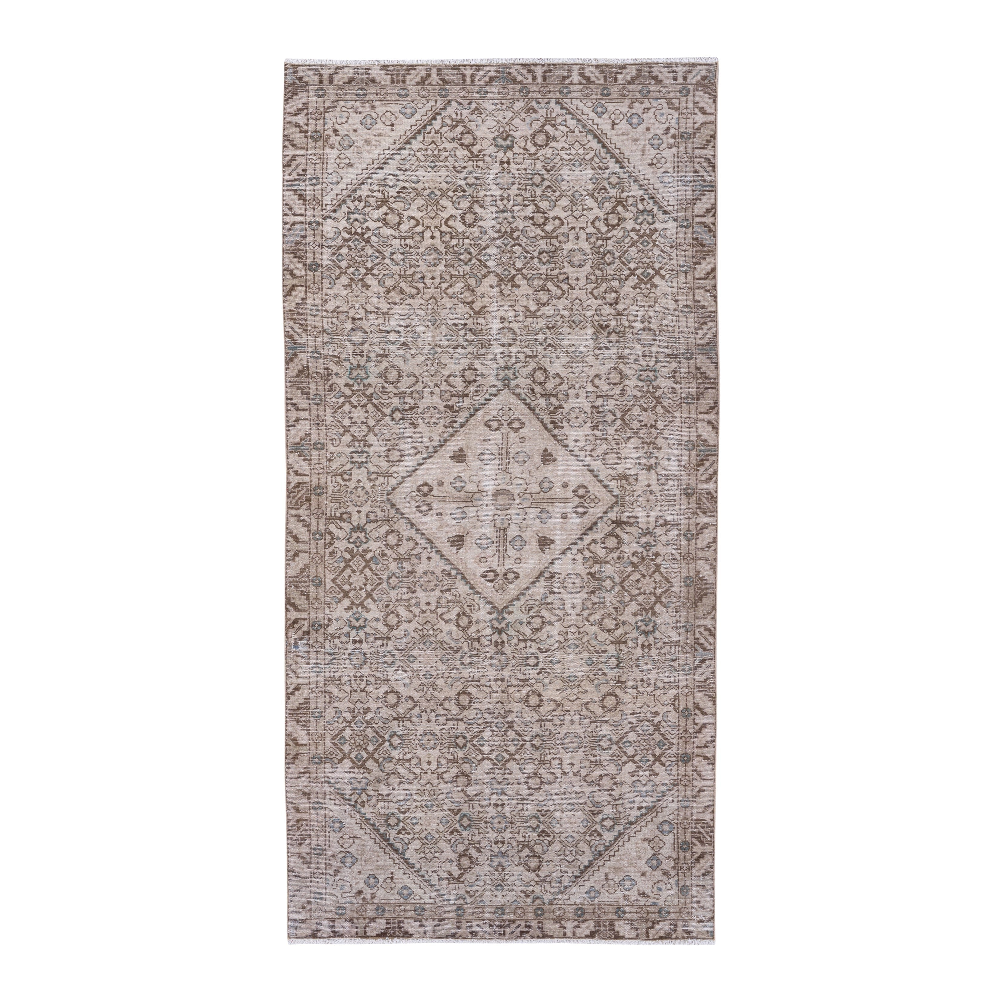 Persian Hamedan area rug in taupe and greige, 4'8" x 9'10"