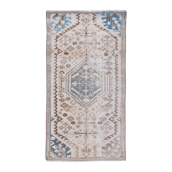 Persian Zanjan accent rug in cream and blue, 3'3" x 5'11"